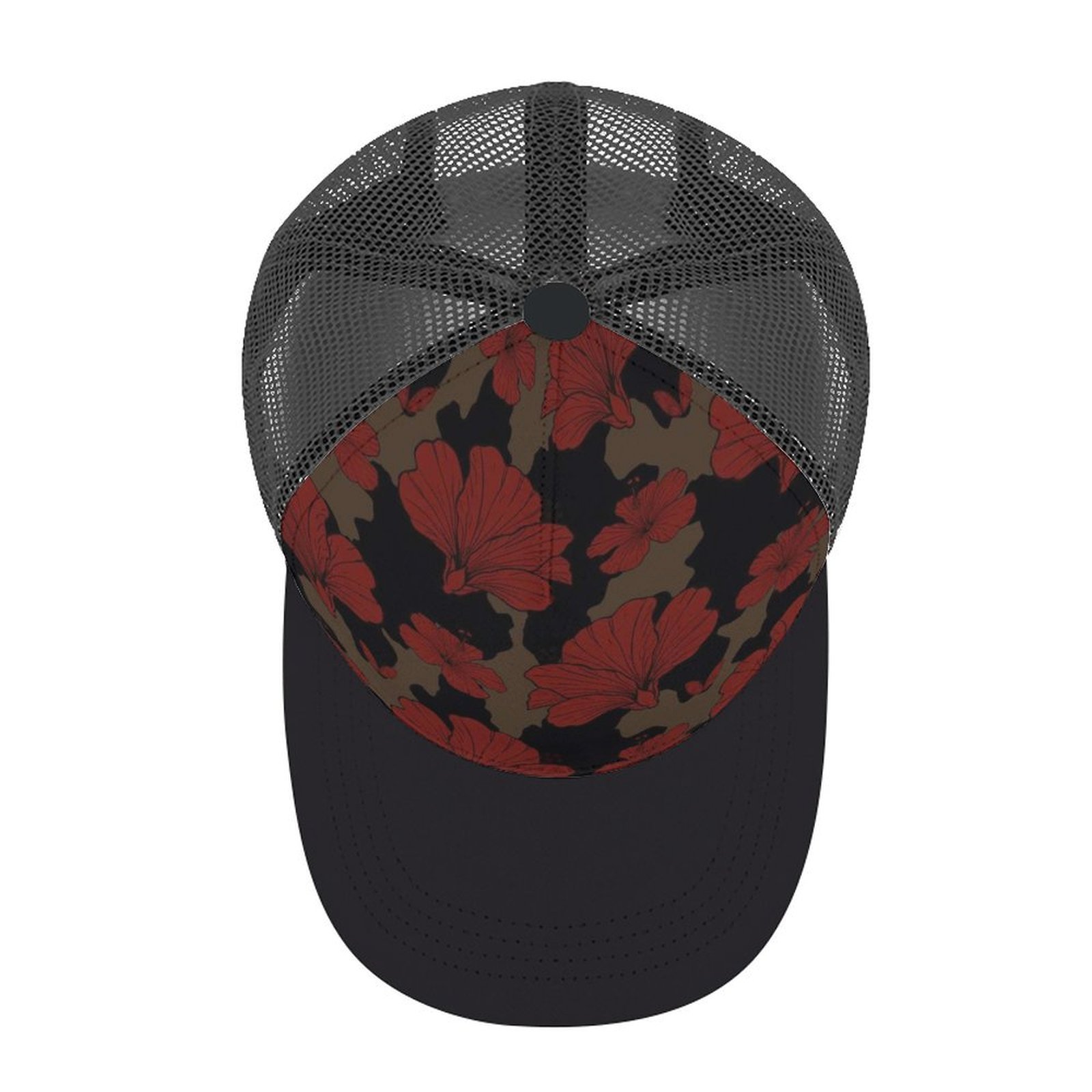 Red hibiscus/cow print trucker hat