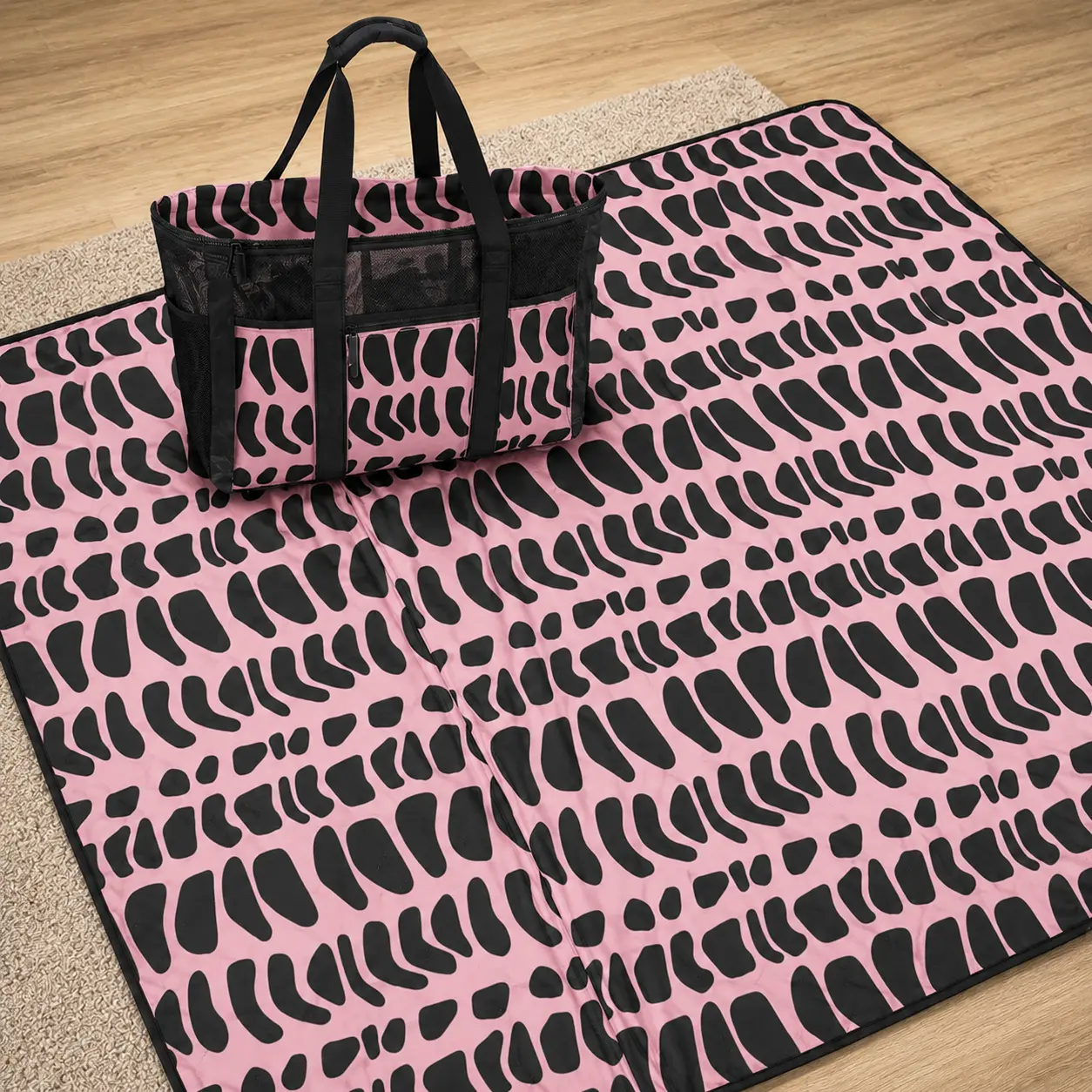 Pink & Black Hebrew tote and matching mat