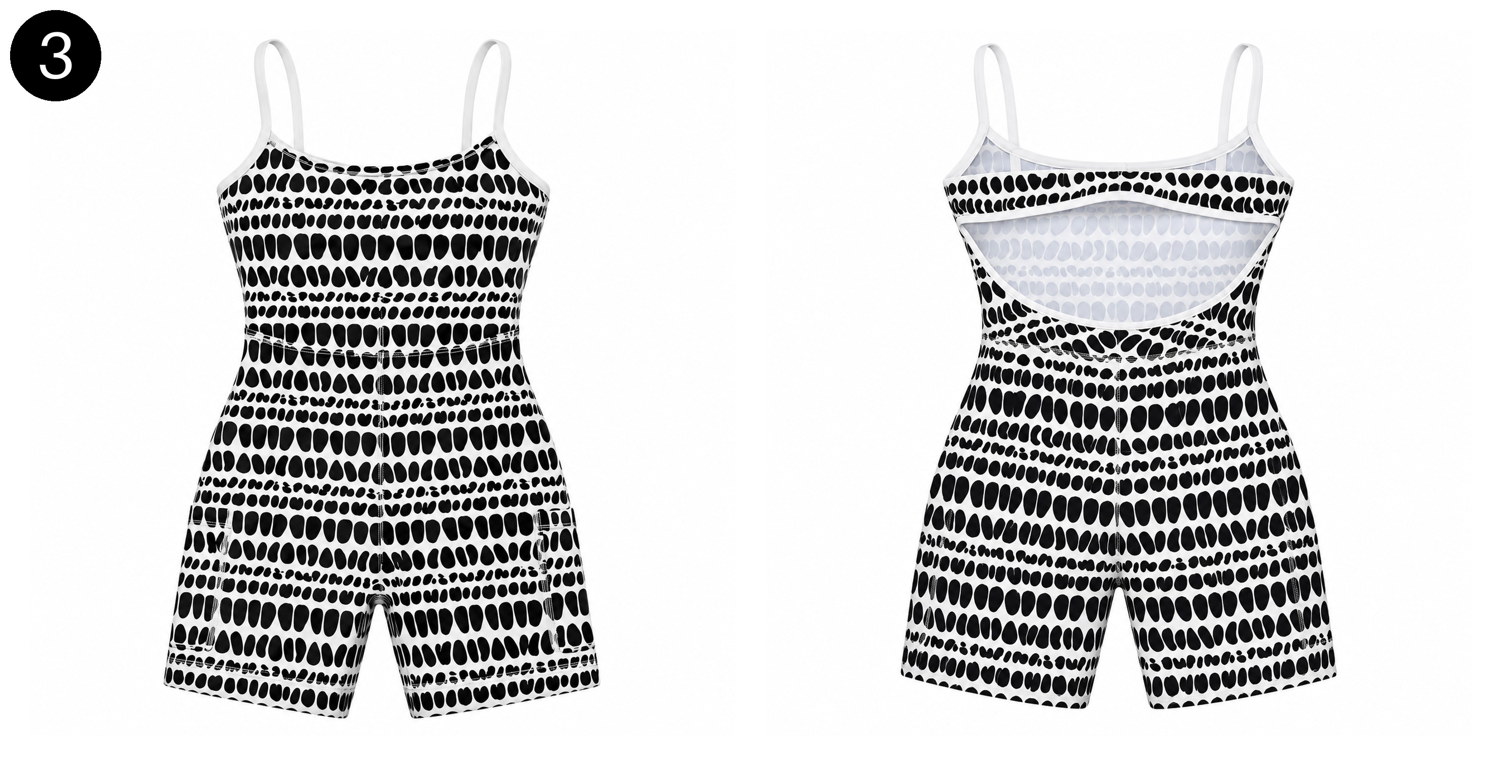 Infinity Romper in Black & White Hebrew Print with right side pocket, front and back