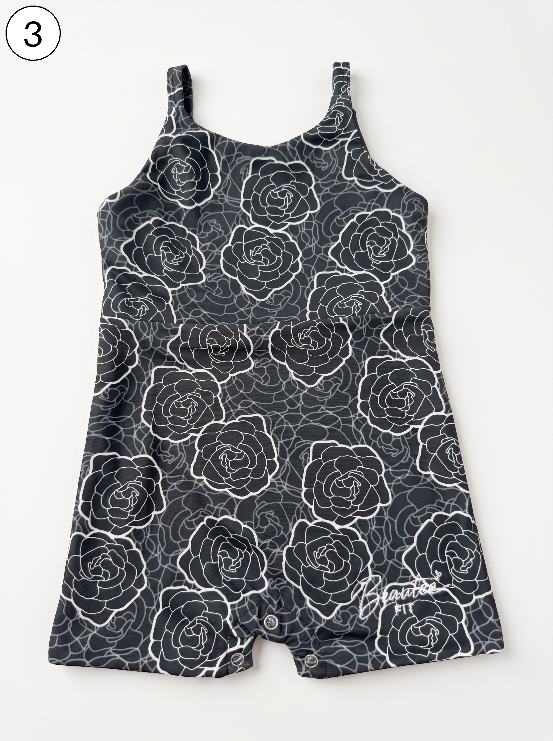 Keiki Girls Romper — 3. Black & White Camellia