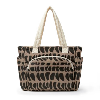 Hebrew Print taupe and black puff duffle bag