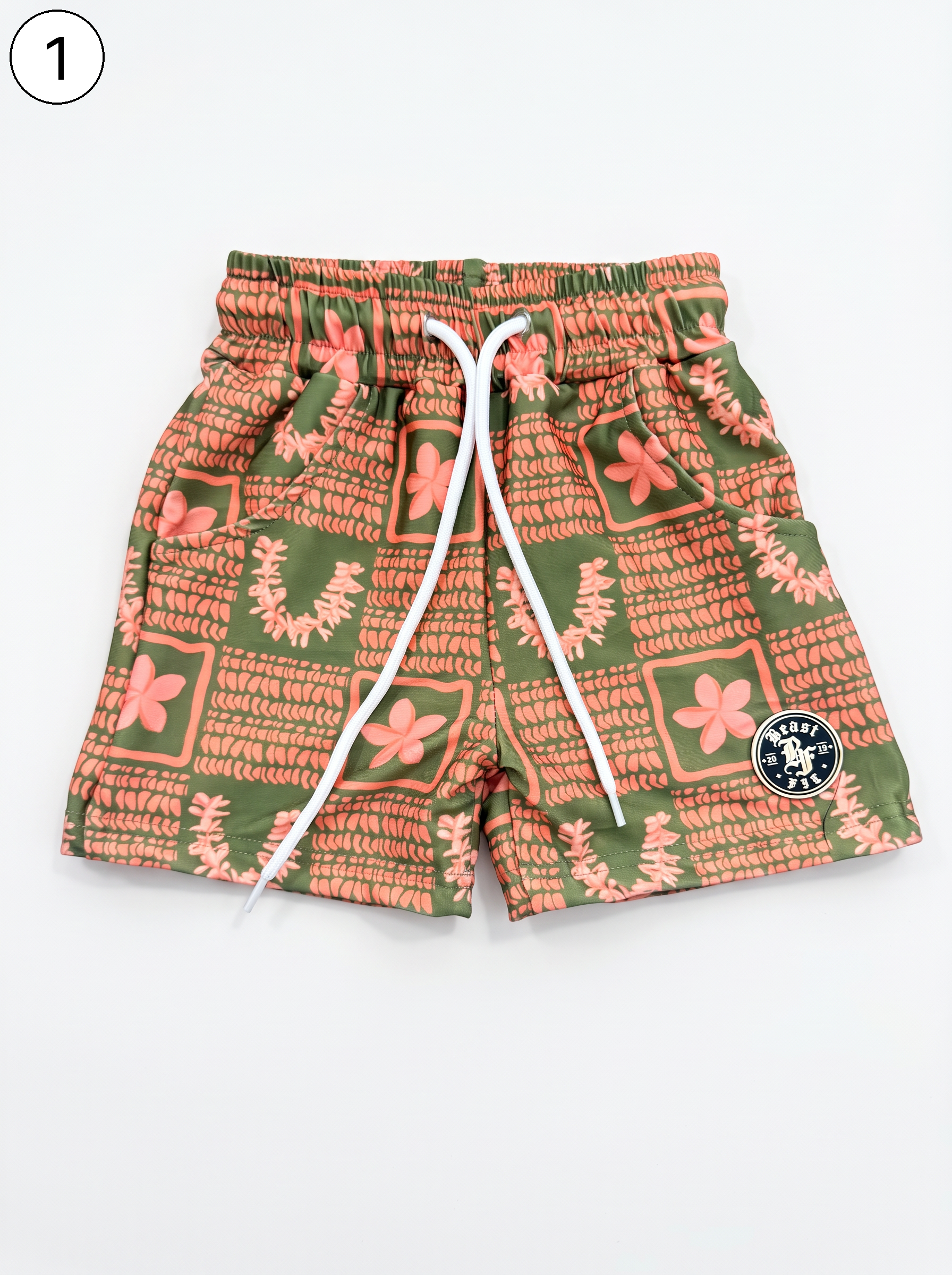 Keiki Swim Shorts — 1. Plumeria Patch