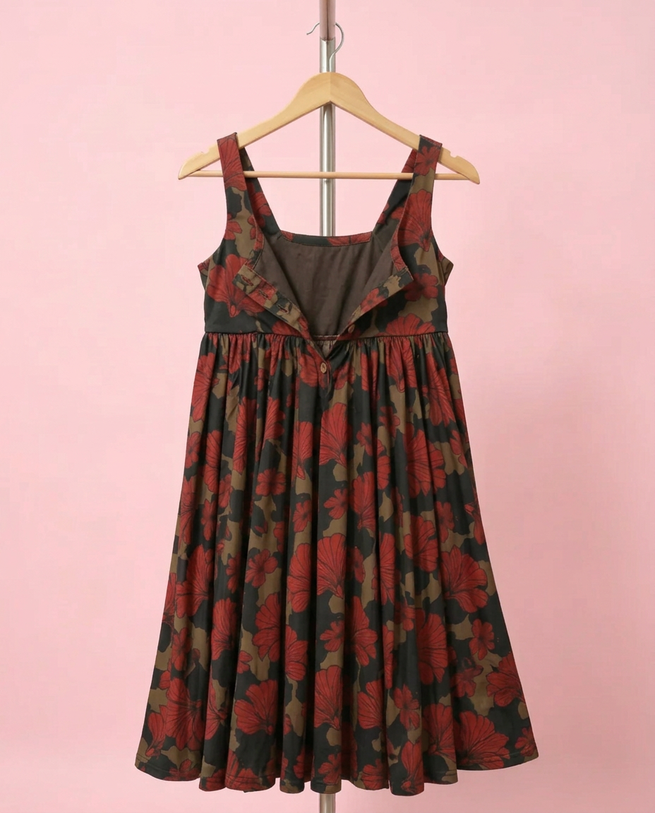 Women's Red Hibiscus Cow Print Dress