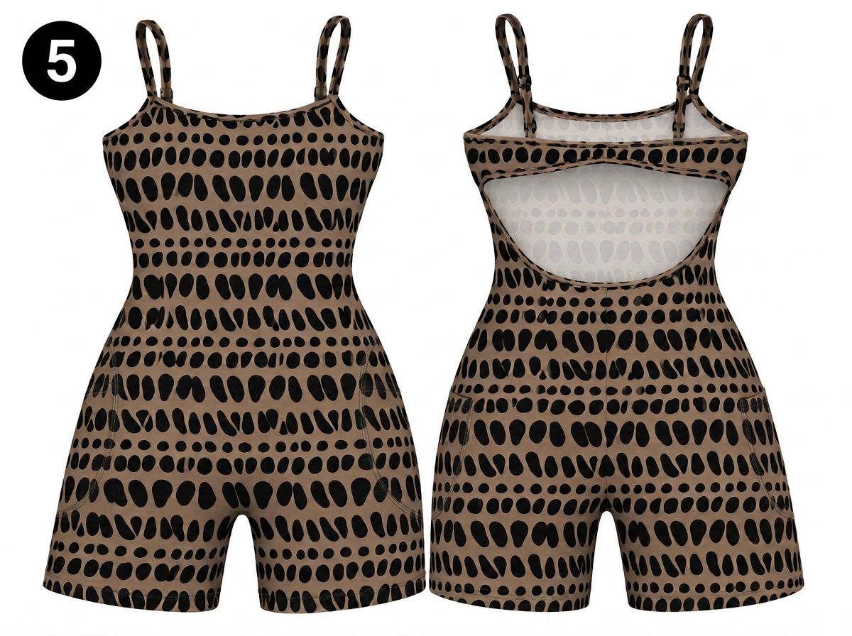 Infinity Romper in Brown and Black Hebrew print with right side pocket, front and back