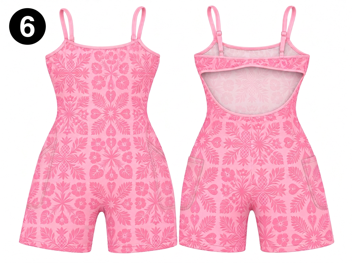Infinity Romper in Pink Quilt print with right side pocket, front and back